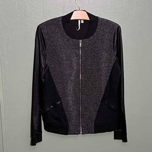 Calvin Klein Jeans Black Textured Knit Bomber Jacket Size M - Picture 3 of 6